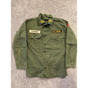 Vintage US Army OG-107 Utility Shirt Small* Sateen Jacket Parker 4th Army Patch*